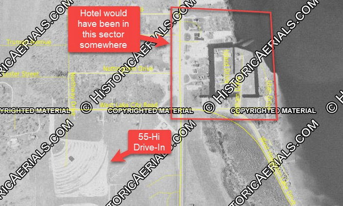 Houghton Lake Hotel (Houghton Lake Tavern, Heards Hotel) - 1955 Aerial (newer photo)